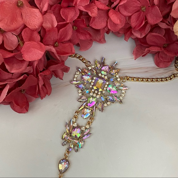 Boho Long Crystal Rhinestone Body Necklace Harness - Picture 11 of 16